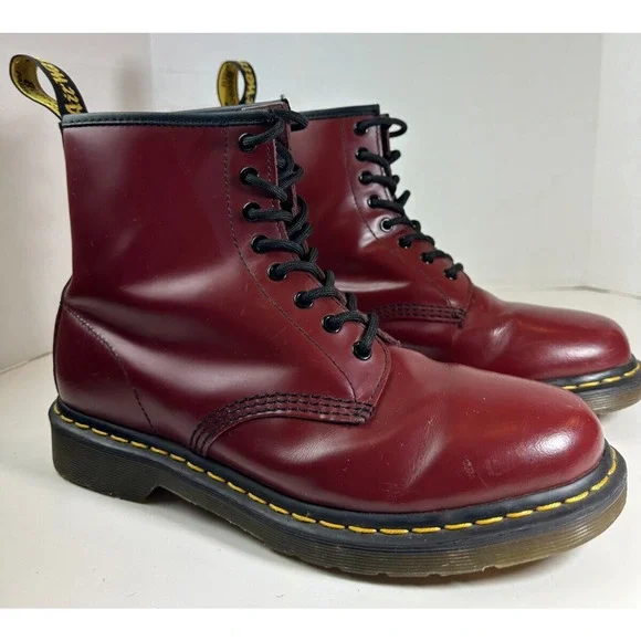 Doc Dr. Martens 1460 Leather Boots Cherry Red Lace Up US Women's Size 10 Men's 9 - Picture 3 of 16